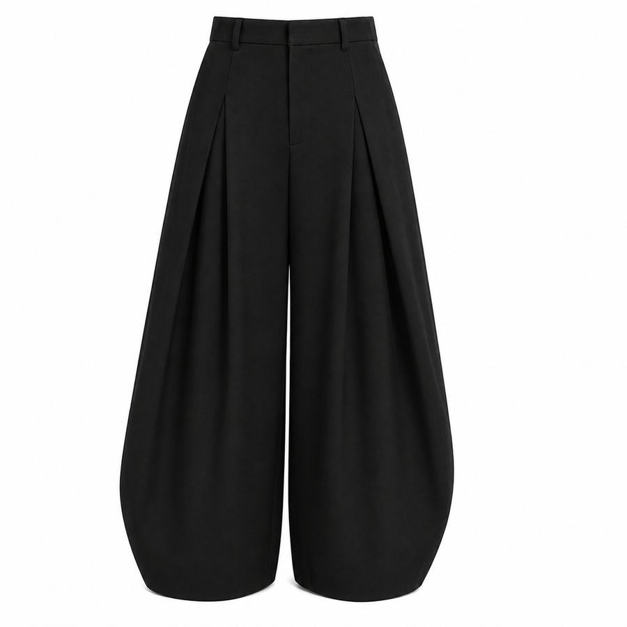 Pantalón sastrero Icon Pants negro con tablas frontales y bota ancha Delanonna 