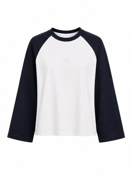 Polera raglan manga larga Fit 01 bicolor silueta holgada Delanonna