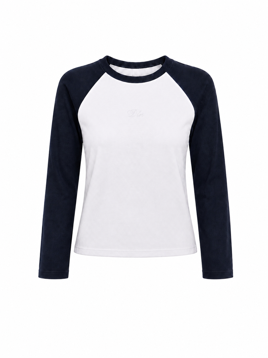 Polera raglan entallada Fit 02 manga larga bicolor Delanonna