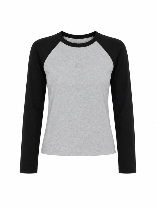 Polera raglan entallada Fit 02 manga larga bicolor Delanonna