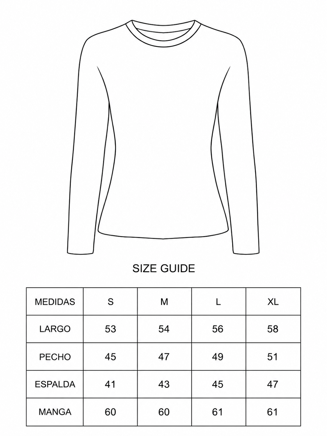 Guía de tallas de Long Sleeve Tee - Fit 02